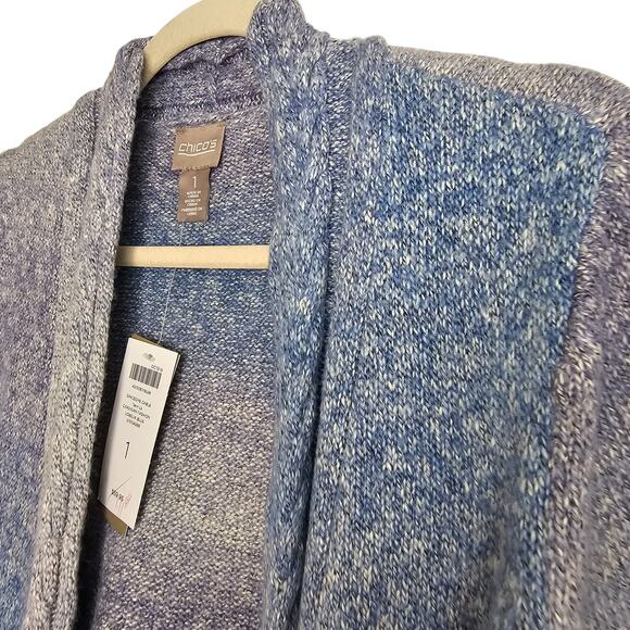 Chicos Tarin Spacedye Sweater Cardigan Cable Knit Trim Open Front Size 1 Whimsy - Picture 5 of 9